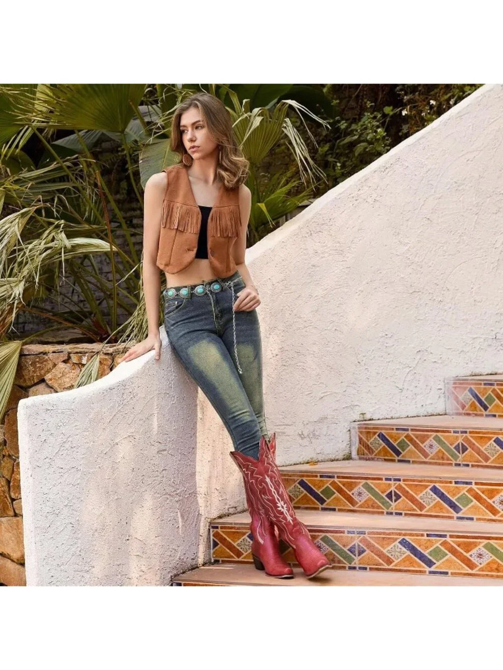 Women's Matte Red Chunky Heel Slip on Pointed Knee High Cowgirl Tall Boots